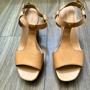 Franco Sarto tan leather platform wedge sandals